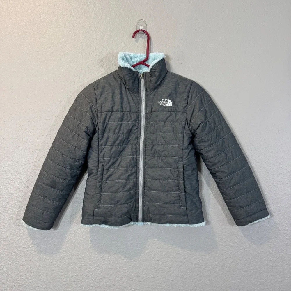 The North Face Girl's Size S 7/8 Gray Reversible Mossbud Swirl Insulated Jacket